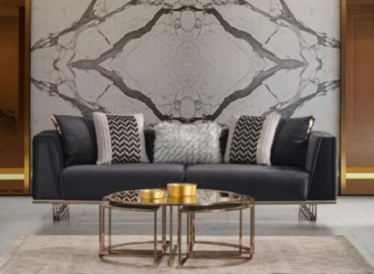 Dreisitzer Sofa Polstersofa Moderne Blau Sofas Stoffsofa Holz Stoff